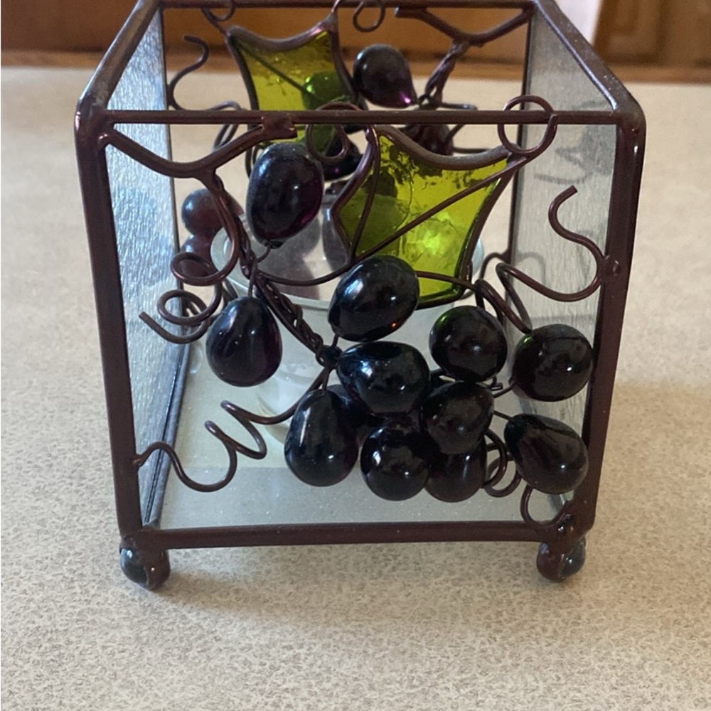 Decorative Glass and Metal Grape Candle Holder